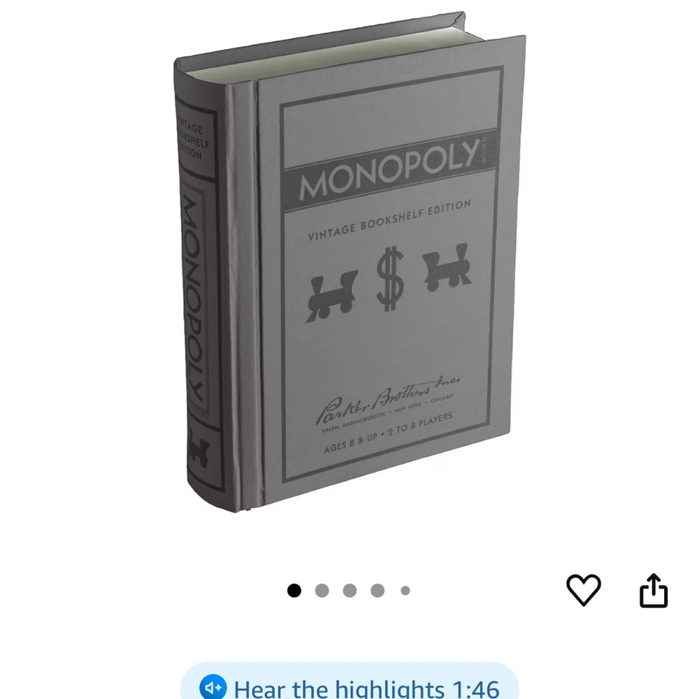 Monopoly Vintage Bookshelf Edition New and Never Used